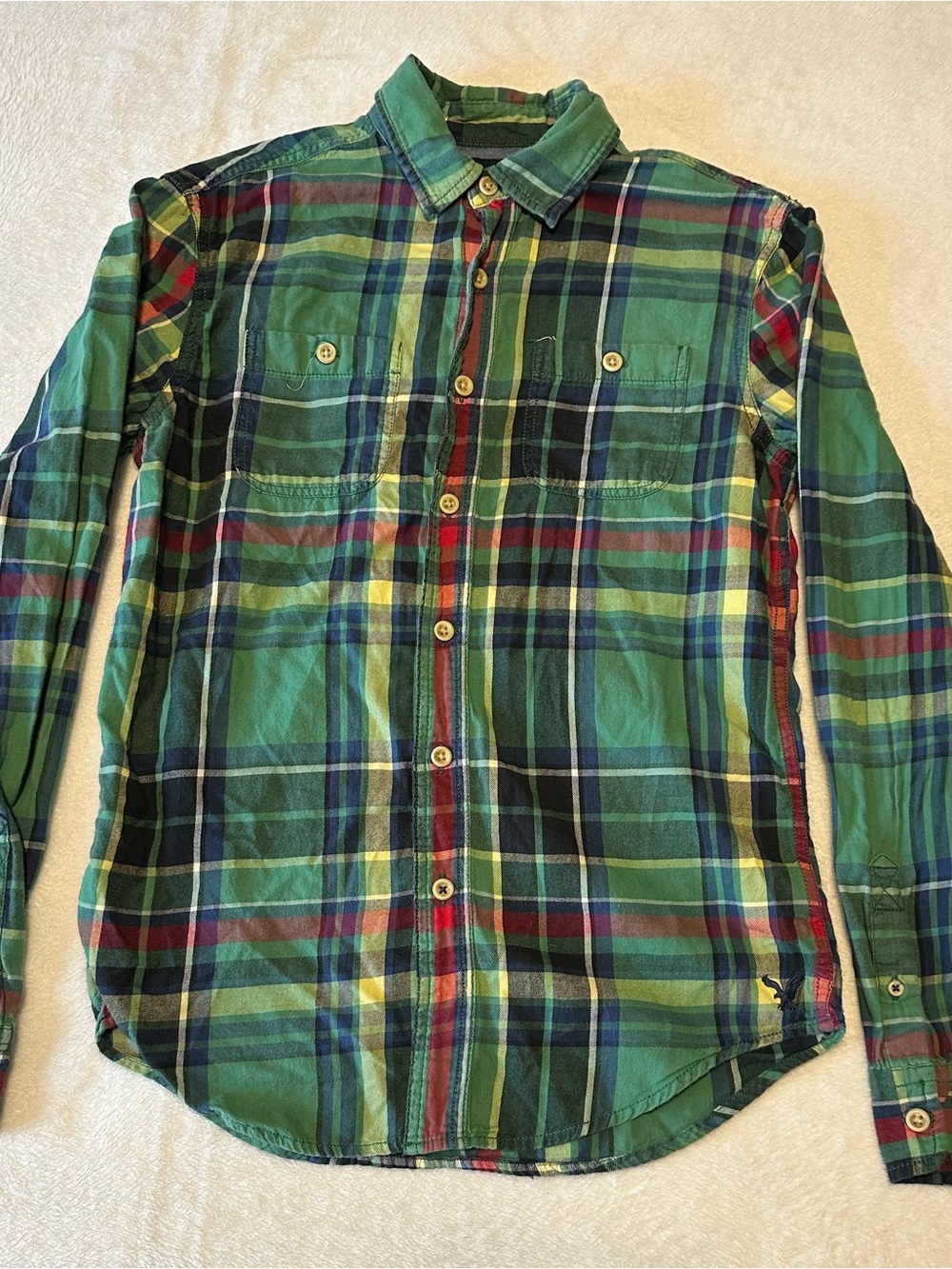 American Eagle Outfitters Green Plaid Button-Down Shirt